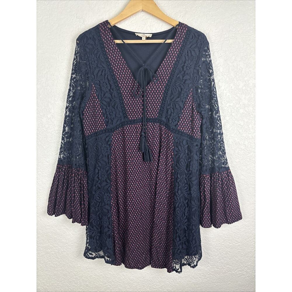 Entro Women’s Dress Size Small Blue Lace Boho Festival Feather Western Fashion‎